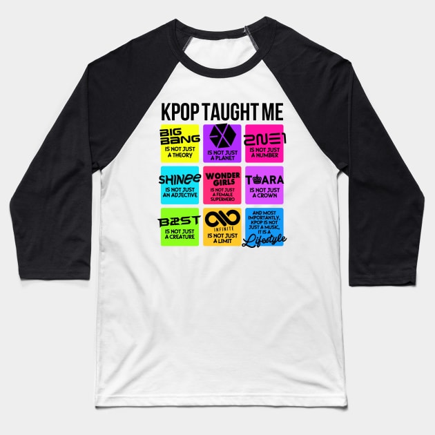 KPOP TAUGHT ME Baseball T-Shirt by skeletonvenus